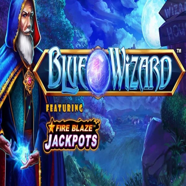Blue Wizard Fire Blaze Jackpots slot logo by Rarestone Gaming at Yoyo Casino